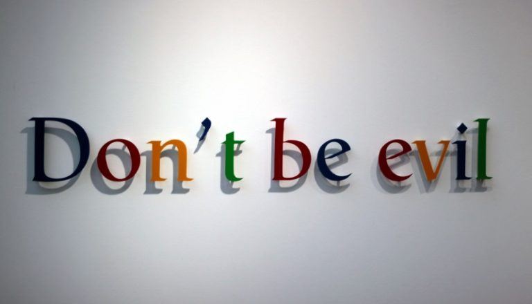 Sign at Google: "Don't be evil"